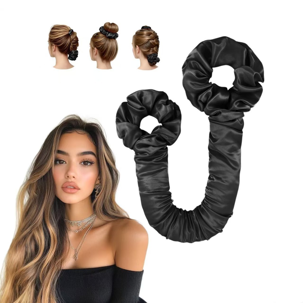 Scrunchie Satin Set - مجموعة أدوات تجعيد الشعر بدون حرارة،