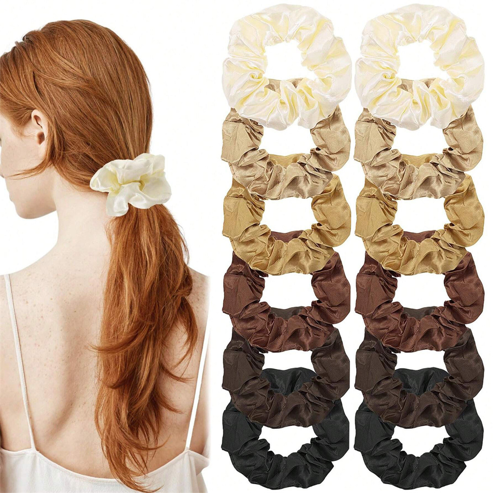 Scrunchie Satin Set - 12 قطعة/المجموعة الساتان Scrunchies بلون العلاقات