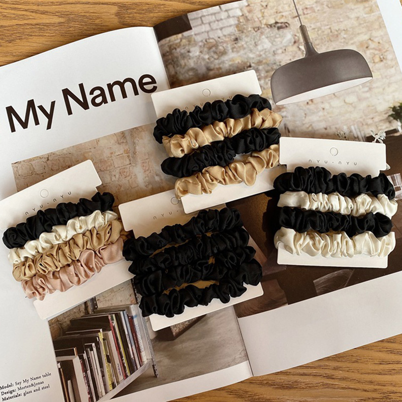 4 قطعة/المجموعة الحرير الحرير  - مراجعة Scrunchie Satin Set وسعره